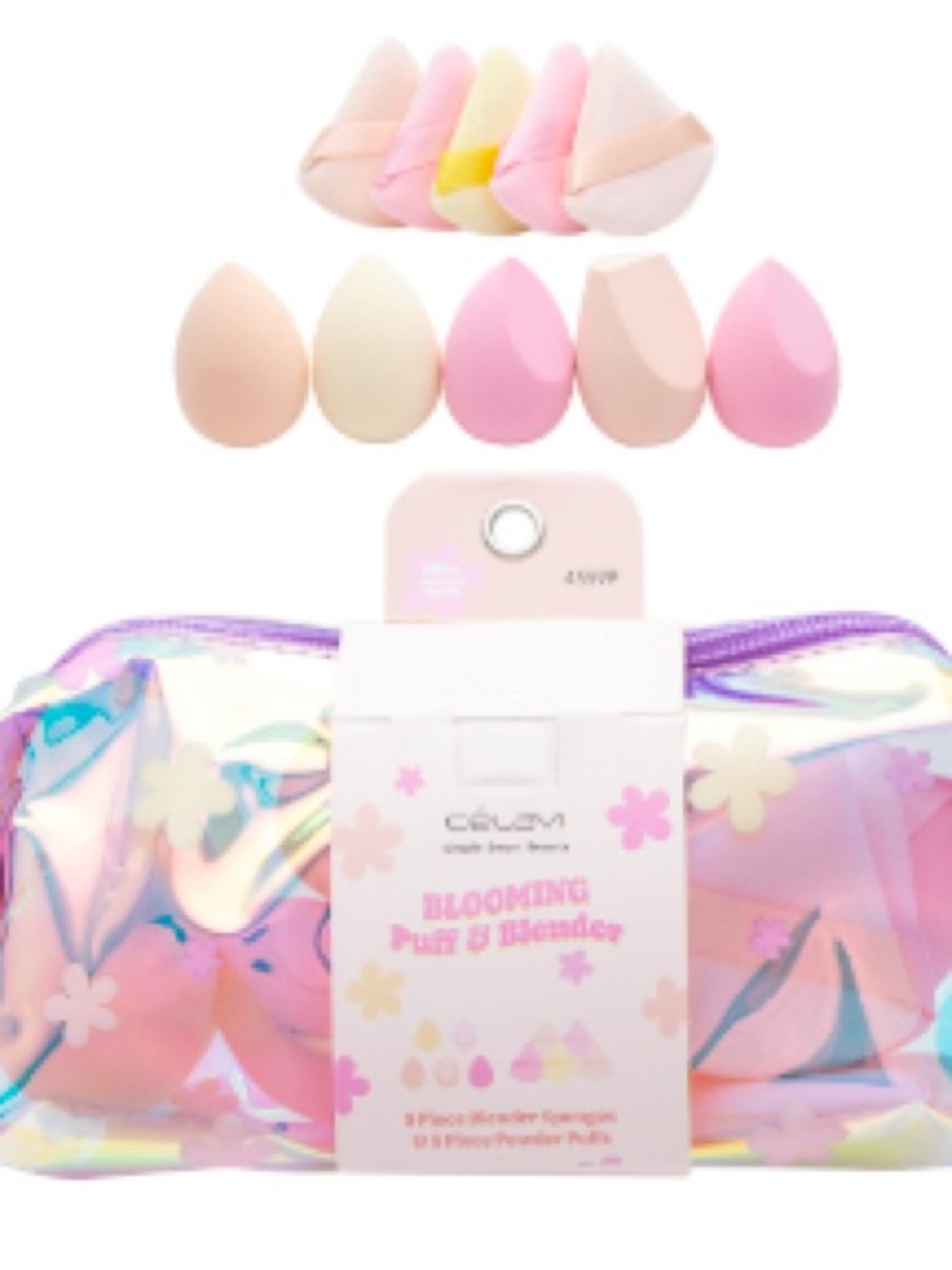 Celavi Blooming Puff & Blender Makeup Sponge Set - Pastel Pink/Peach/Cream